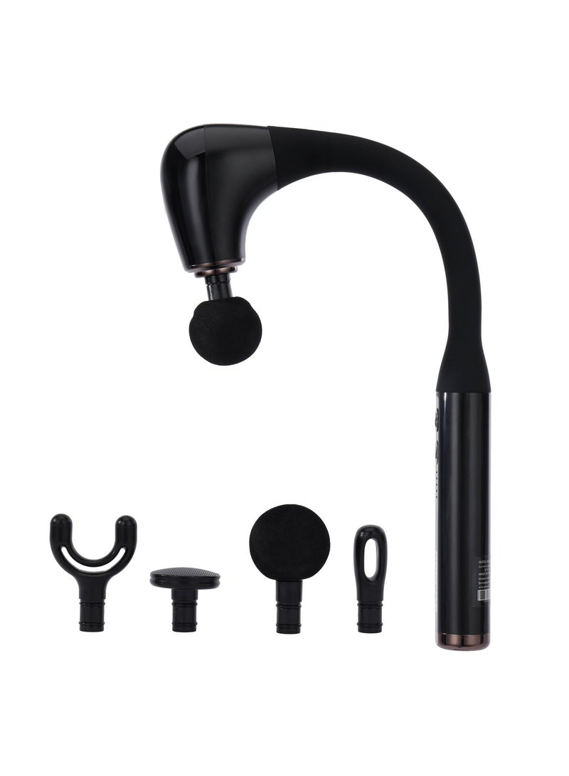 GEEPAS Curved Long Handle Massage Gun| 5-Speed Function, LED Indicator, 15 Minutes Timer| Includes U-Shaped, Flat, Bullet and Round Heads| Relieves Muscle Soreness and Stiffness, Massager for Shoulder, Back, Full Body Relaxation|  2 Years Warranty GM86093UK Black - Image 5